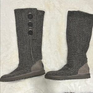 Women's Gray Knit UGG Button Boots